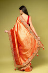 Red Banarasi Silk Embroidered Saree With Unstitched Blouse