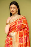 Red Banarasi Silk Embroidered Saree With Unstitched Blouse