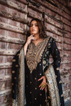 Black Banarasi Silk Readymade Suit And Palazzo With Silk Dupatta