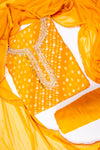 Mustard Cotton Unstitched Salwar Suit With Chiffon Dupatta