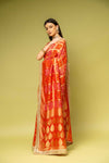 Red Banarasi Silk Embroidered Saree With Unstitched Blouse