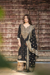 Black Banarasi Silk Readymade Suit And Palazzo With Silk Dupatta