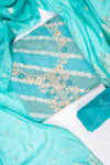 Sky Blue Cotton Unstitched Salwar Suit With Cotton Dupatta
