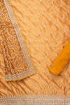Mustard Sequence, Zarkan, Zari Threadwork & Bandhini printed Satin Unstitched Salwar Suit With Satin Dupatta