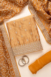 Mustard Sequence, Zarkan, Zari Threadwork & Bandhini printed Satin Unstitched Salwar Suit With Satin Dupatta