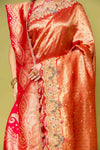 Rani Banarasi Silk Embroidered Saree With Unstitched Blouse