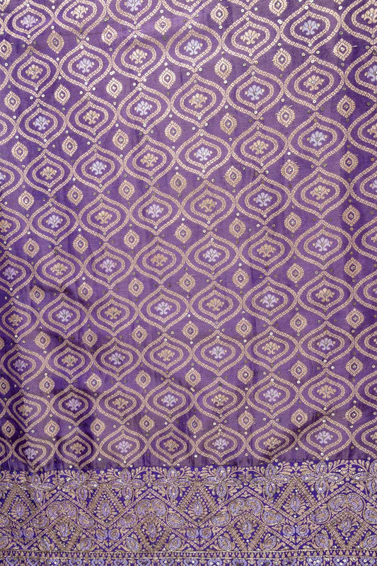Purple Cutdana, Dabka, Sequence, Swarovski & Woven Zari Organza Unstitched Salwar Suit With Organza Dupatta