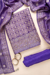 Purple Cutdana, Dabka, Sequence, Swarovski & Woven Zari Organza Unstitched Salwar Suit With Organza Dupatta