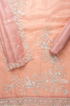 Peach Bead, Sequence & Zari Threadwork Organza Unstitched Salwar Suit With Organza Dupatta