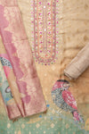 Dark Gajari Banarasi Woven Zari, Dabka, Gotta Patti, Sequence, Swarovski, Threadwork & Digital Printed Organza Unstitched Salwar Suit With Organza Dupatta