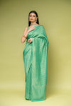 Tea Green Khaddi Georgette Saree With Unstitched Blouse
