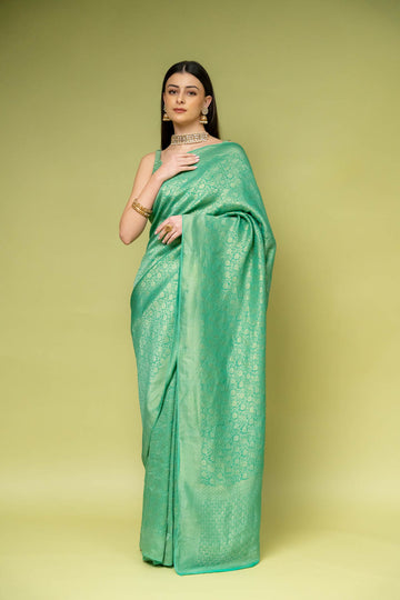 Tea Green Khaddi Georgette Saree With Unstitched Blouse
