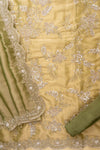 Pista Cutdana, Sequence, Swarovski, Zarkan & Zari Threadwork Organza Unstitched Salwar Suit With Organza Dupatta
