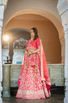 Rani Raw Silk Lehenga Set And Net Dupatta With Readymade Blouse