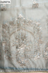 Grey Gotta Patti, Swarovski, Zari Threadwork & Digital Printed Organza Unstitched Salwar Suit With Organza Dupatta