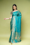 Rama Banarasi Silk Embroidered Saree With Readymade Blouse
