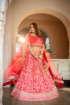Rani Raw Silk Lehenga Set And Net Dupatta With Readymade Blouse