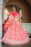 Rani Raw Silk Lehenga Set And Net Dupatta With Readymade Blouse