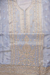 Grey Sequence & Zari Threadwork Organza Unstitched Salwar Suit With Chiffon Dupatta