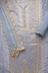 Grey Sequence & Zari Threadwork Organza Unstitched Salwar Suit With Chiffon Dupatta