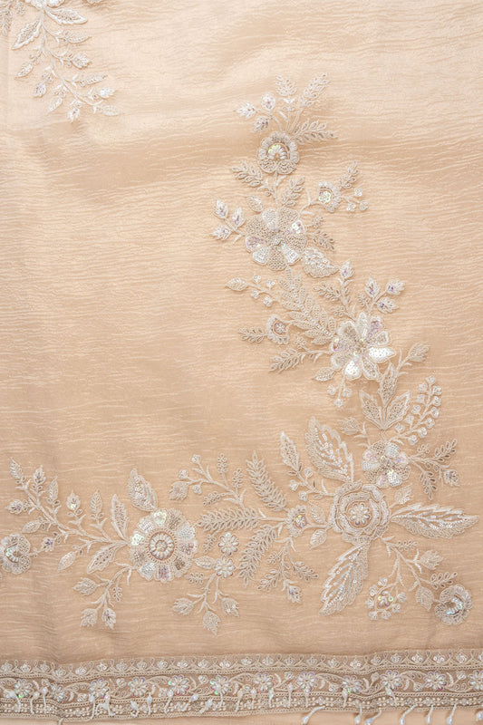 Tussar Bead, Sequence & Zari Threadwork Organza Unstitched Salwar Suit With Organza Dupatta