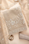 Tussar Bead, Sequence & Zari Threadwork Organza Unstitched Salwar Suit With Organza Dupatta