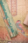 Tea Green Banarasi Woven Zari, Dabka, Gotta Patti, Sequence, Swarovski, Threadwork & Digital Printed Organza Unstitched Salwar Suit With Organza Dupatta