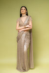 Tussar Net Pre-Draped Designer Saree With Readymade Blouse