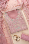 Gajari Swarovski, Zarkan & Threadwork Organza Unstitched Salwar Suit With Chiffon Dupatta