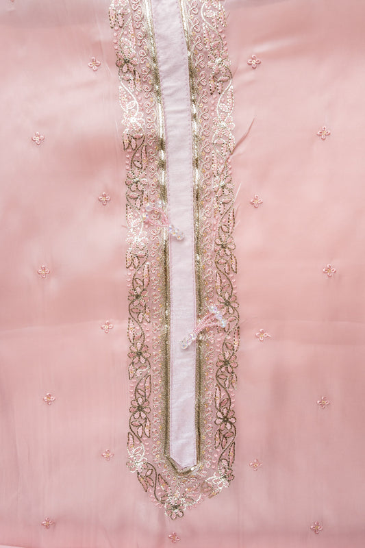 Onion Bead, Sequence & Zari Threadwork Organza Unstitched Salwar Suit With Chiffon Dupatta