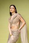 Tussar Net Pre-Draped Designer Saree With Readymade Blouse