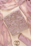 Onion Bead, Sequence & Zari Threadwork Organza Unstitched Salwar Suit With Chiffon Dupatta