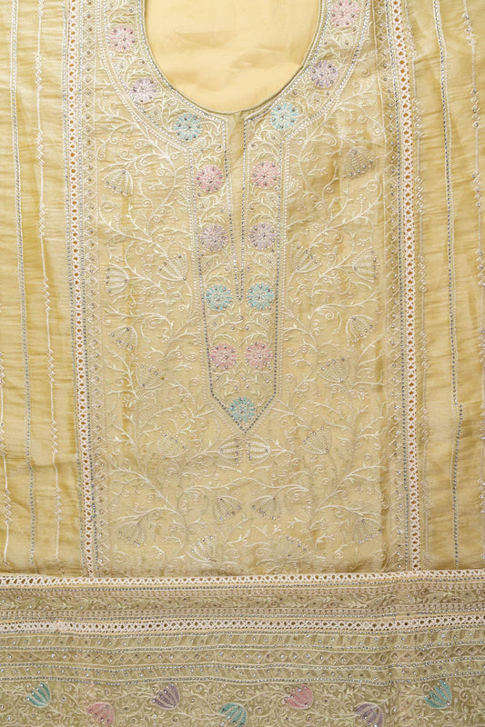 Pista Swarovski, Zarkan & Threadwork Organza Unstitched Salwar Suit With Chiffon Dupatta