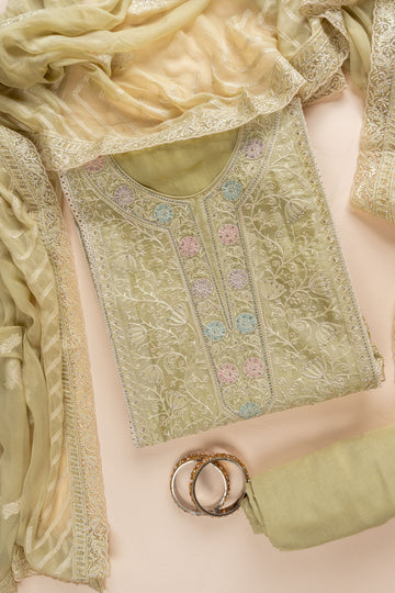 Pista Swarovski, Zarkan & Threadwork Organza Unstitched Salwar Suit With Chiffon Dupatta