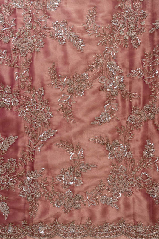 Dark Gajari Cutdana, Sequence, Swarovski, Zarkan & Zari Threadwork Organza Unstitched Salwar Suit With Organza Dupatta