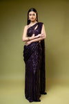 Garnet Net Pre-Draped Designer Saree With Readymade Blouse