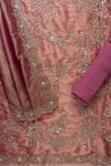 Dark Gajari Cutdana, Sequence, Swarovski, Zarkan & Zari Threadwork Organza Unstitched Salwar Suit With Organza Dupatta