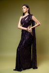 Garnet Net Pre-Draped Designer Saree With Readymade Blouse