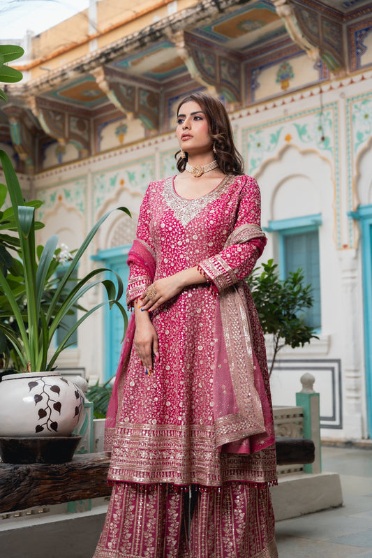 Rani Georgette Readymade Sharara Set With Georgette Dupatta