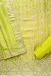 Pista Cutdana, Dabka, Sequence, Swarovski & Woven Zari Organza Unstitched Salwar Suit With Organza Dupatta