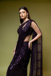 Garnet Net Pre-Draped Designer Saree With Readymade Blouse