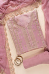 Gajari Sequence & Zari Threadwork Organza Unstitched Salwar Suit With Chiffon Dupatta