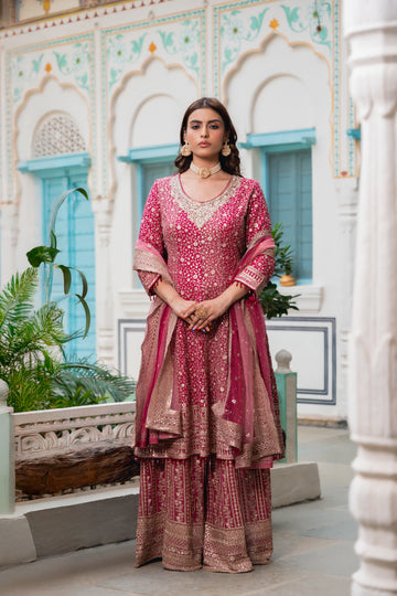 Rani Georgette Readymade Sharara Set With Georgette Dupatta