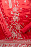Maroon Sequence, Swarovski & Zari Threadwork Satin Unstitched Salwar Suit With Satin Dupatta