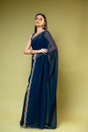 Peacock Georgette Embroidered Saree With Unstitched Blouse