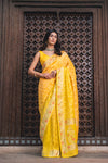 Mustard Woven Zari Banarasi Silk Saree With Unstitched Blouse