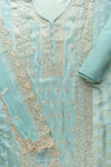 Tea Green Sequence & Zari Threadwork Organza Unstitched Salwar Suit With Chiffon Dupatta