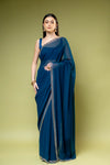 Peacock Georgette Embroidered Saree With Unstitched Blouse