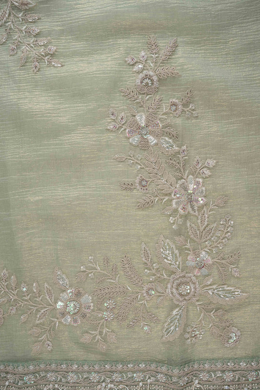 Tea Green Bead, Sequence & Zari Threadwork Organza Unstitched Salwar Suit With Organza Dupatta