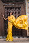 Mustard Woven Zari Banarasi Silk Saree With Unstitched Blouse